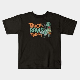 Trick Rawr Treat // Skeleton Riding T-Rex Kids T-Shirt